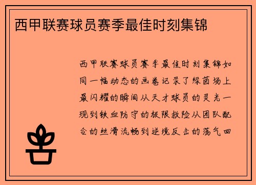 西甲联赛球员赛季最佳时刻集锦